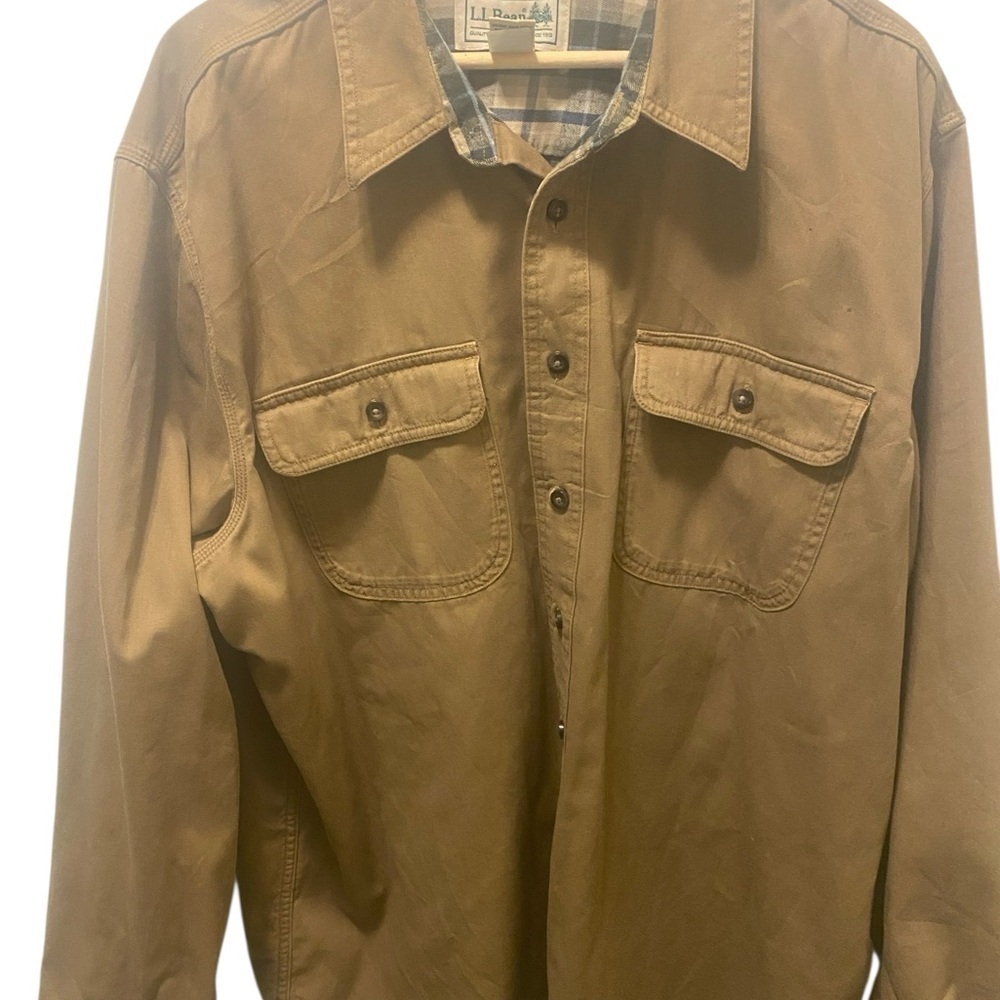 L.L. Bean long sleeve button down with plaid interior